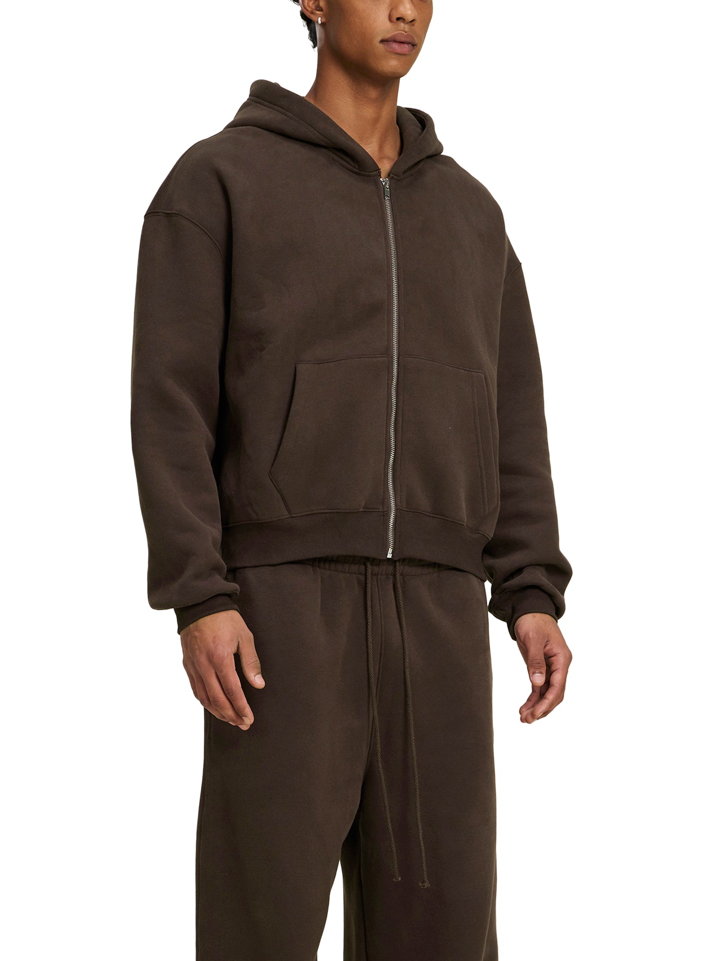 Fleece Zip-Up Boxy Hoodie