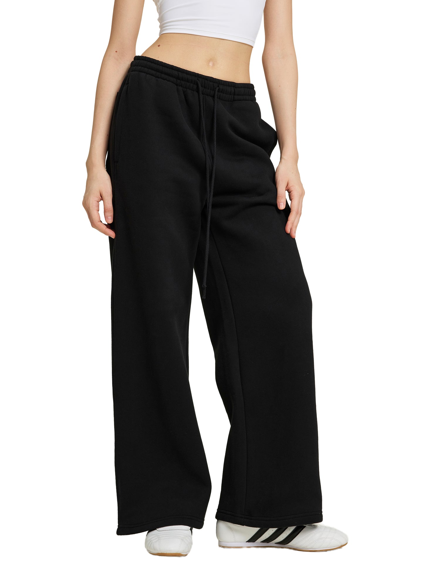 Fleece Drawstring Straight-Leg Sweatpants