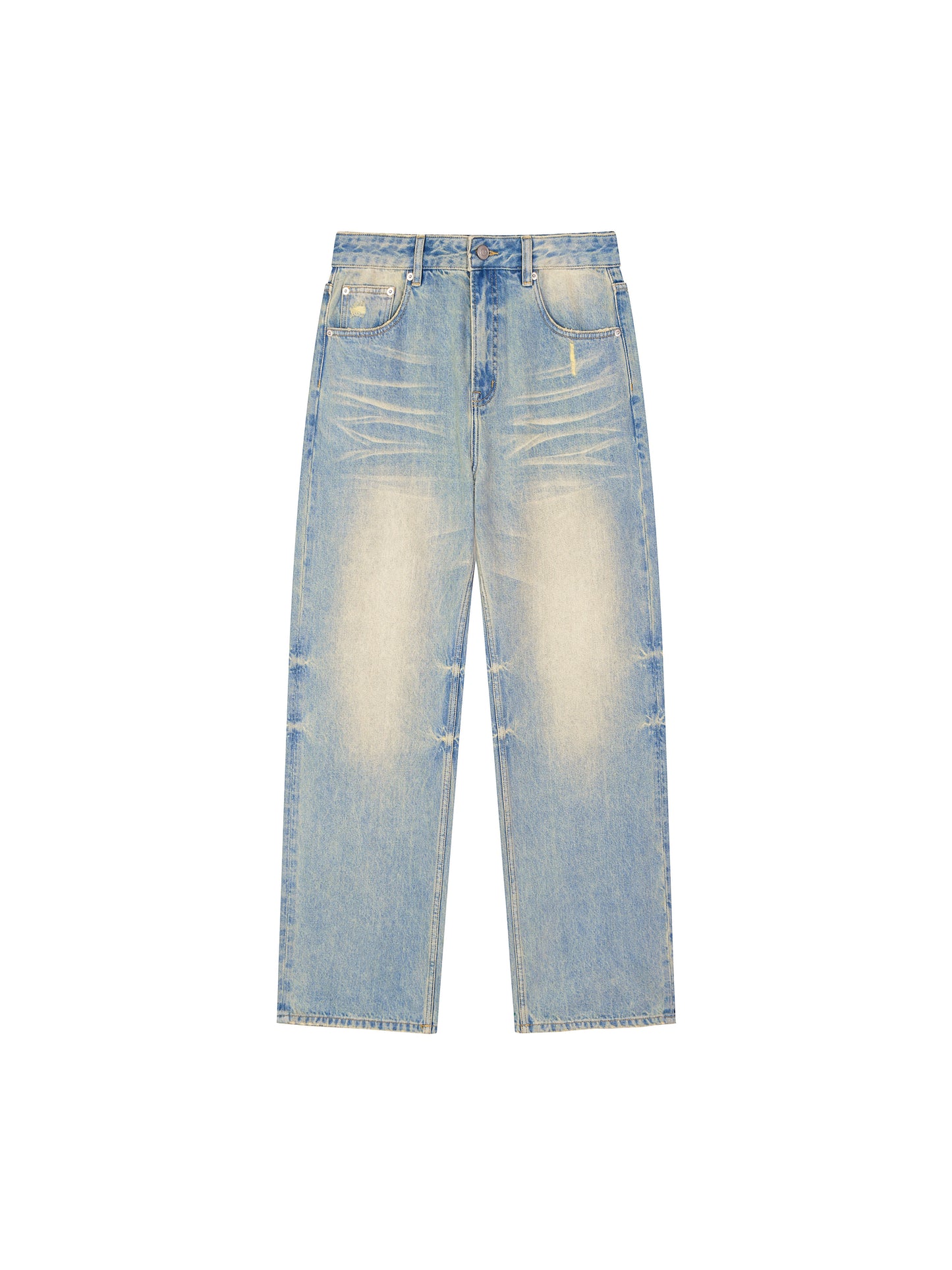 Sun Fade Raw Hem Denim Jeans - Flat Lay 1