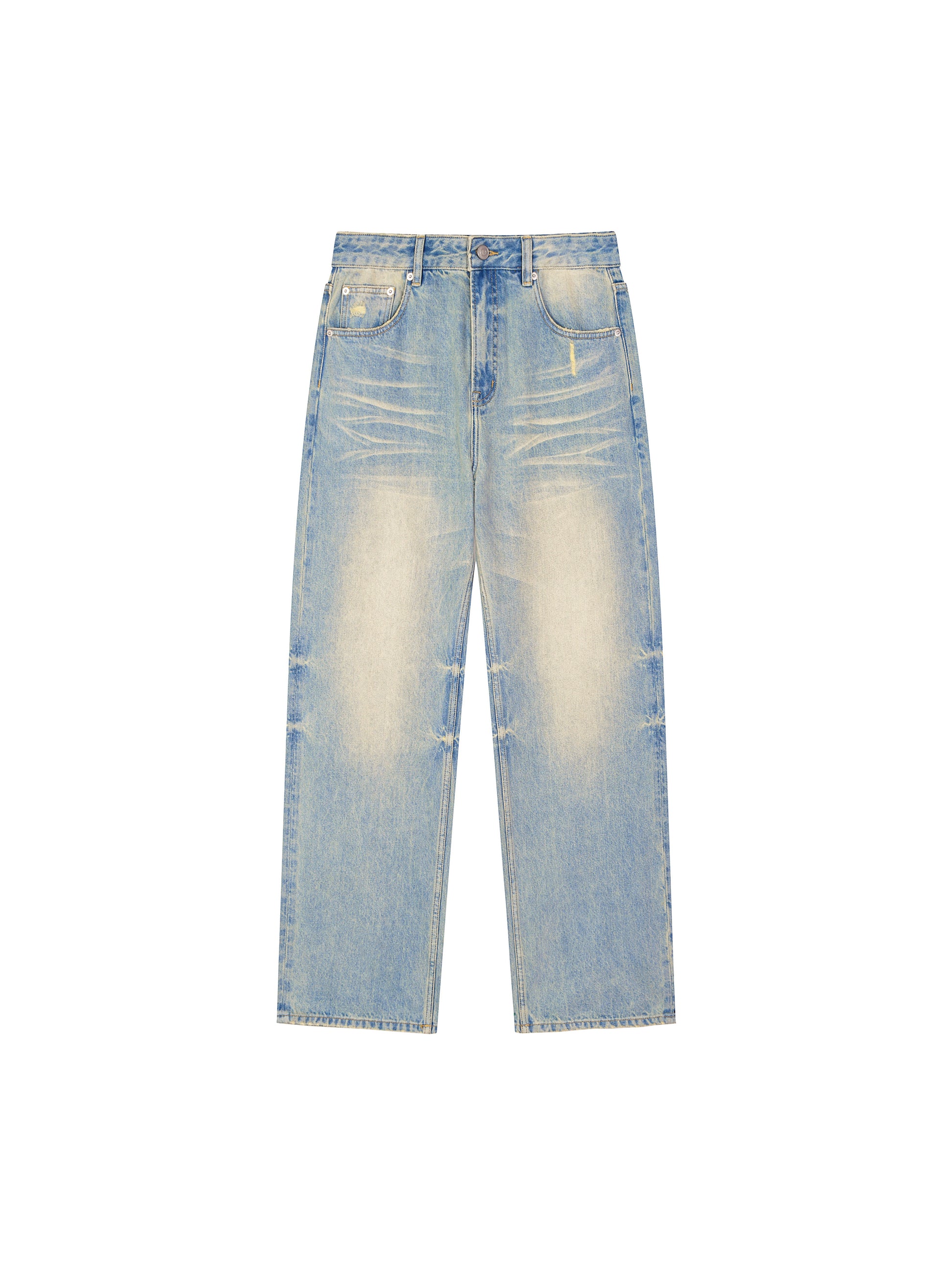 Sun Fade Raw Hem Denim Jeans - Flat Lay 1