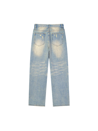 Sun Fade Raw Hem Denim Jeans - Flat Lay 2