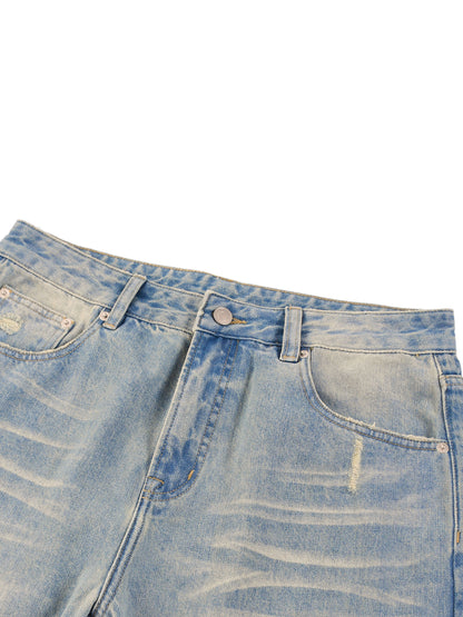 Sun Fade Raw Hem Denim Jeans - Detail 1