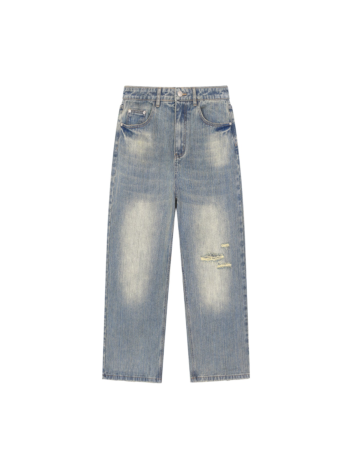 Vintage Wash Distressed Denim Jeans - Main 1