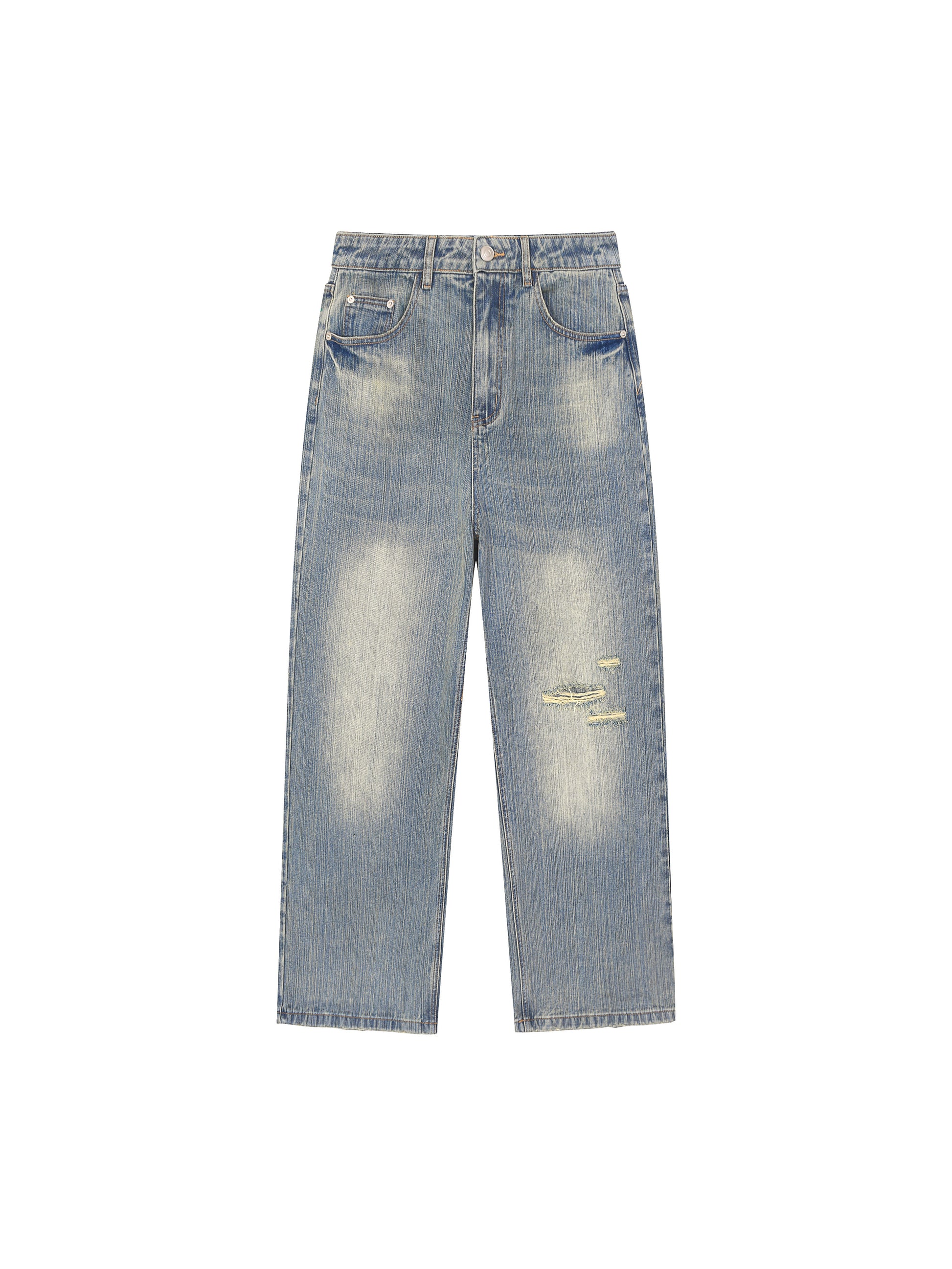 Vintage Wash Distressed Denim Jeans - Main 1