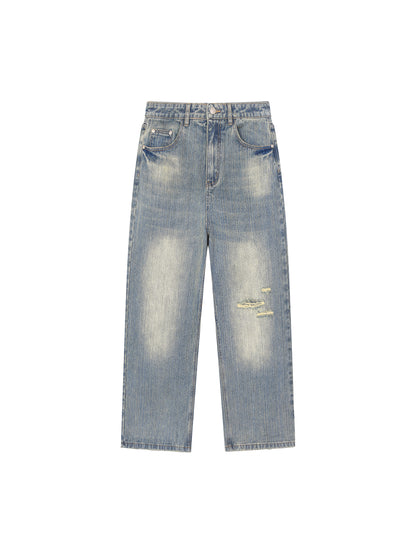 Vintage Wash Distressed Denim Jeans - Main 1