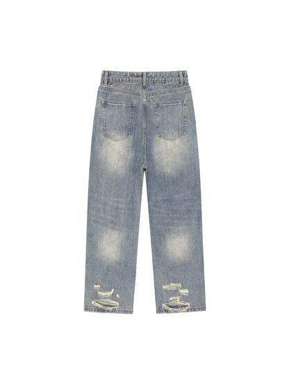 Vintage Wash Distressed Denim Jeans - Main 2