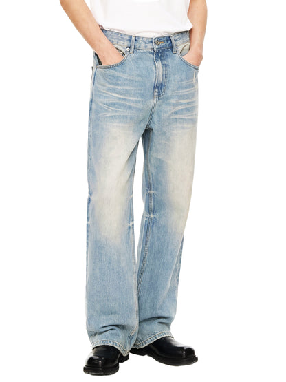 Sun Fade Raw Hem Denim Jeans - Model 3