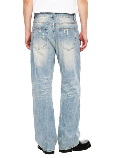 Sun Fade Raw Hem Denim Jeans - Model 4
