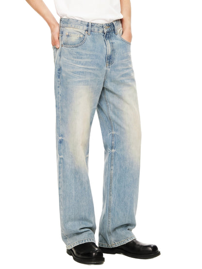 Sun Fade Raw Hem Denim Jeans - Model 5