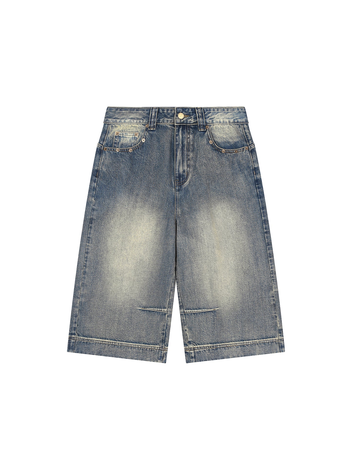 Vintage Wash Baggy Denim Shorts - Flat Lay 1