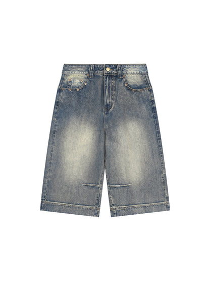 Vintage Wash Baggy Denim Shorts - Flat Lay 1