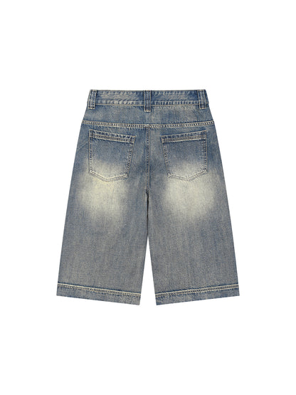 Vintage Wash Baggy Denim Shorts - Flat Lay 2