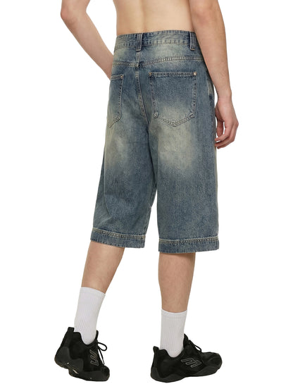 Vintage Wash Baggy Denim Shorts - Model 2