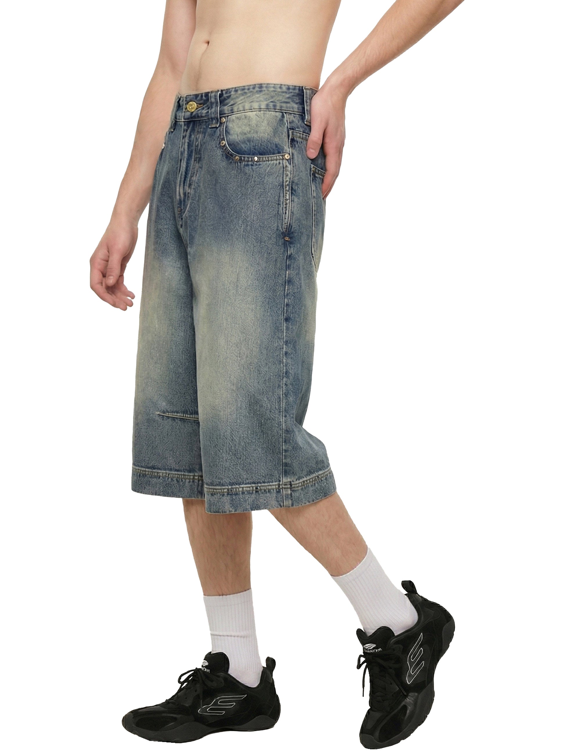Vintage Wash Baggy Denim Shorts - Model 5