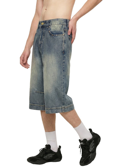 Vintage Wash Baggy Denim Shorts - Model 5