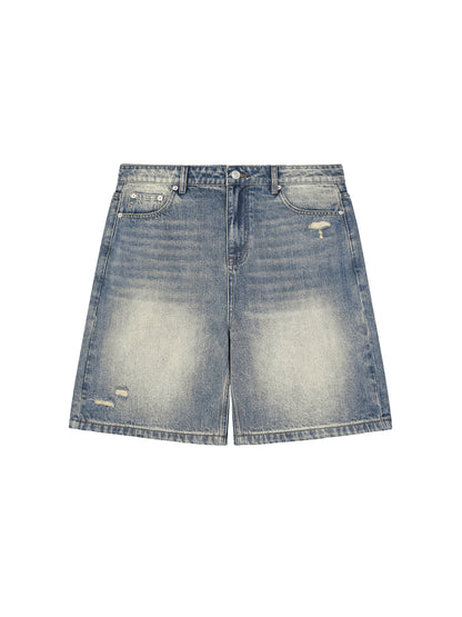 Faded Distressed Baggy Denim Shorts