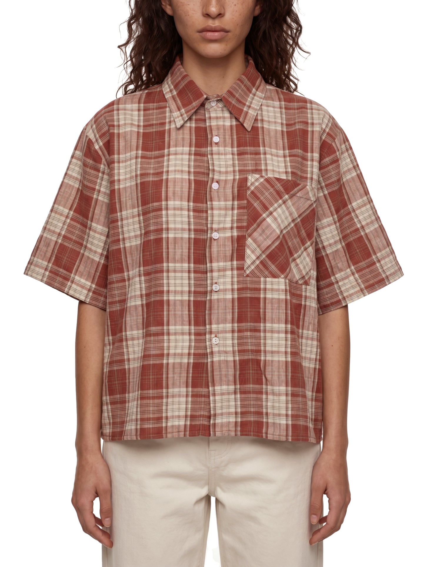 Unisex Plaid Boxy Short Sleeve Shirt