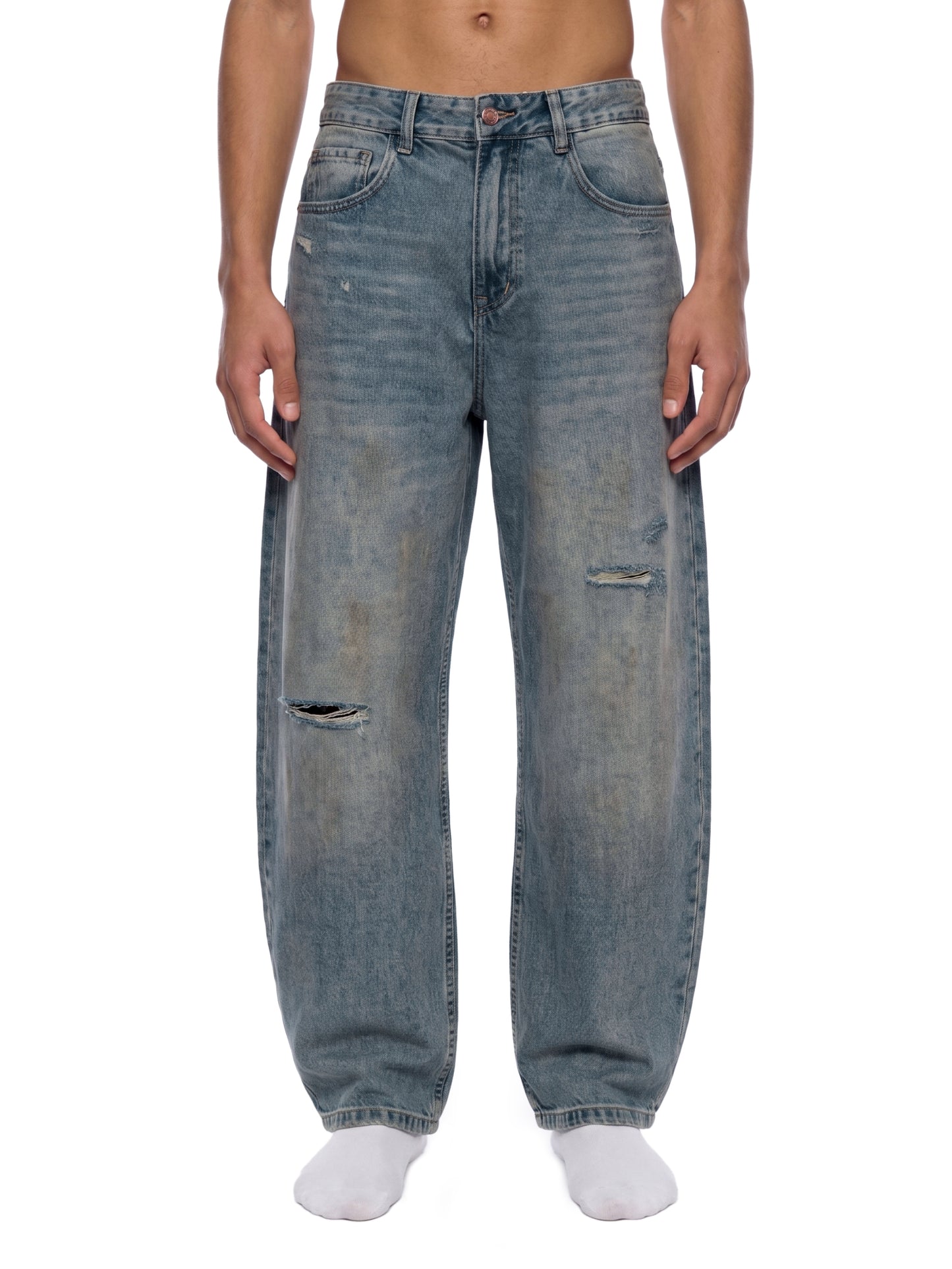 Men's Distressed Barrel Leg Jeans