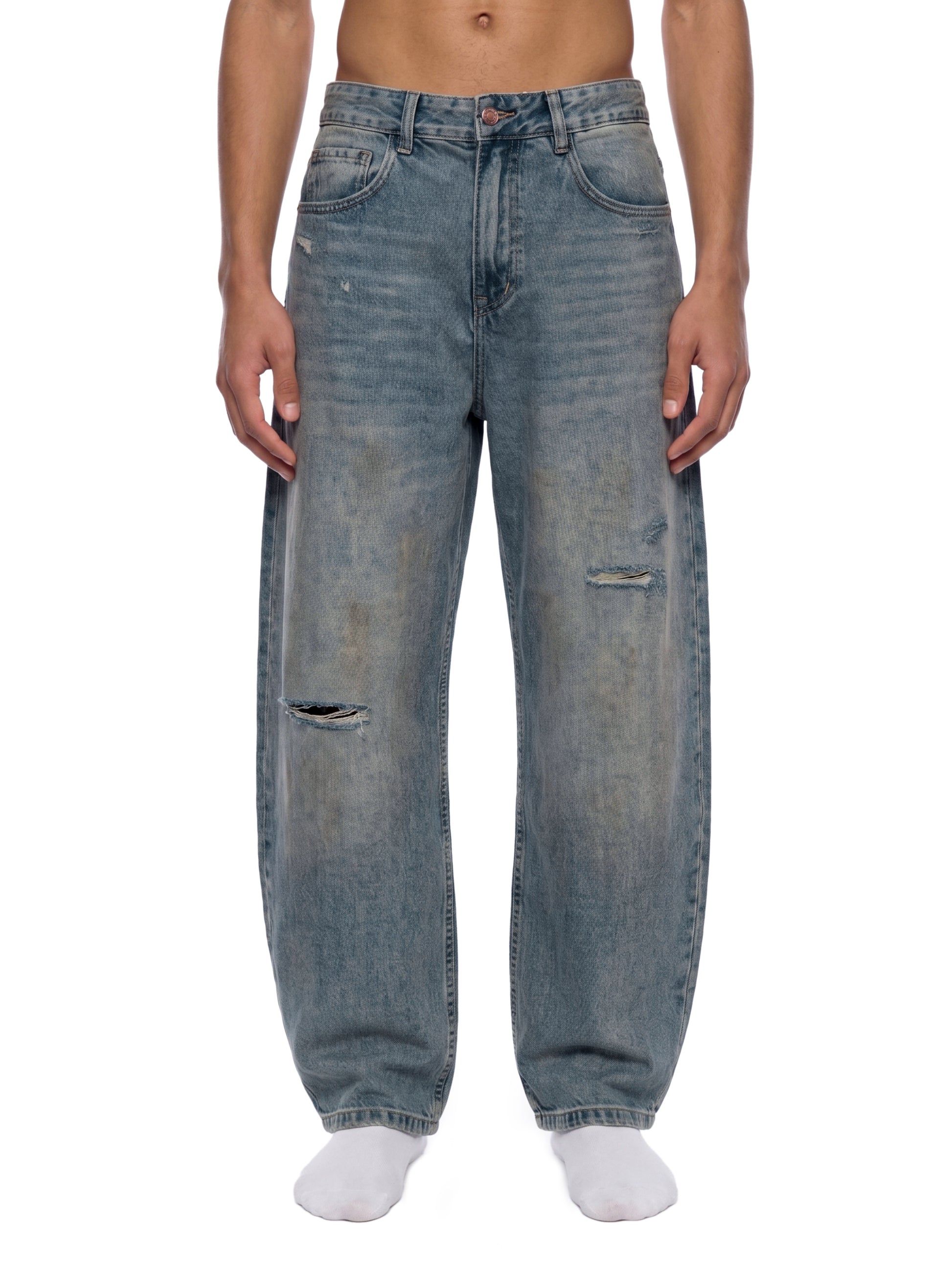 Men's Distressed Barrel Leg Jeans