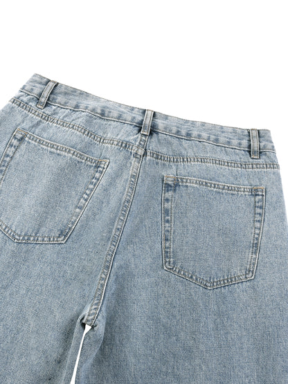 Unisex Vintage Wash Straight Leg Jeans